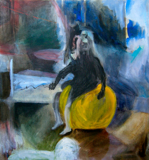 D�vka s my��, 150x140 cm, olej na pl�tn�, 2010